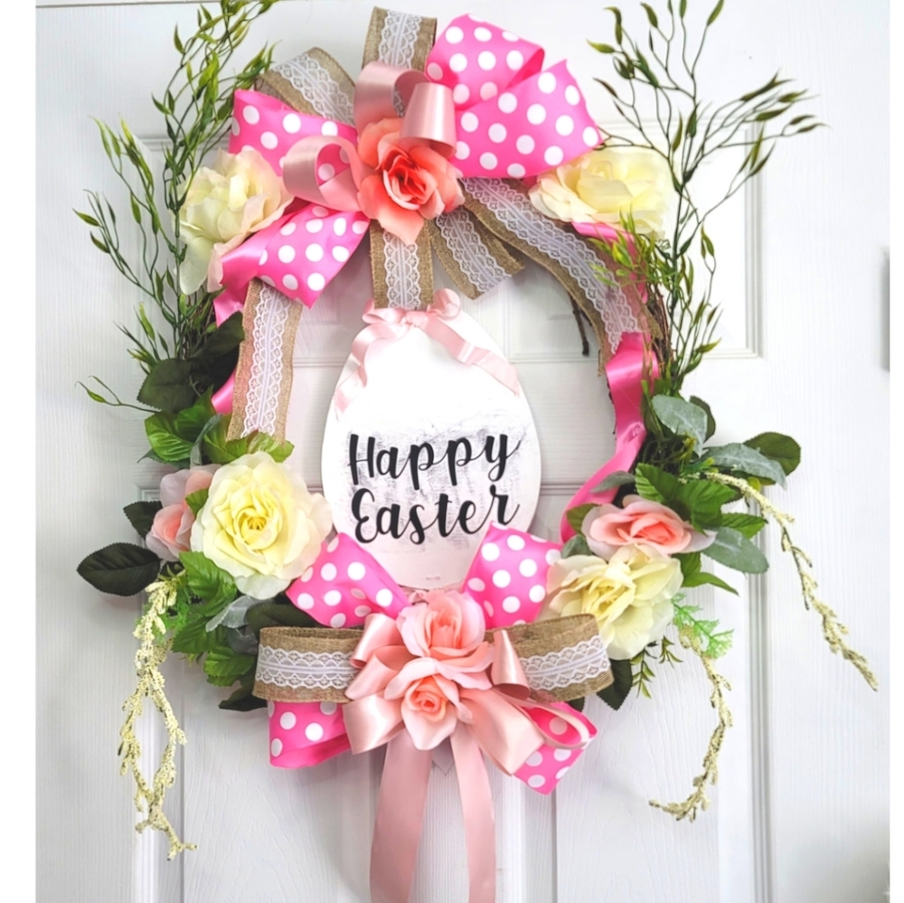 Custom Easter Wreath Happy Easter Sign - Picture 2 of 2